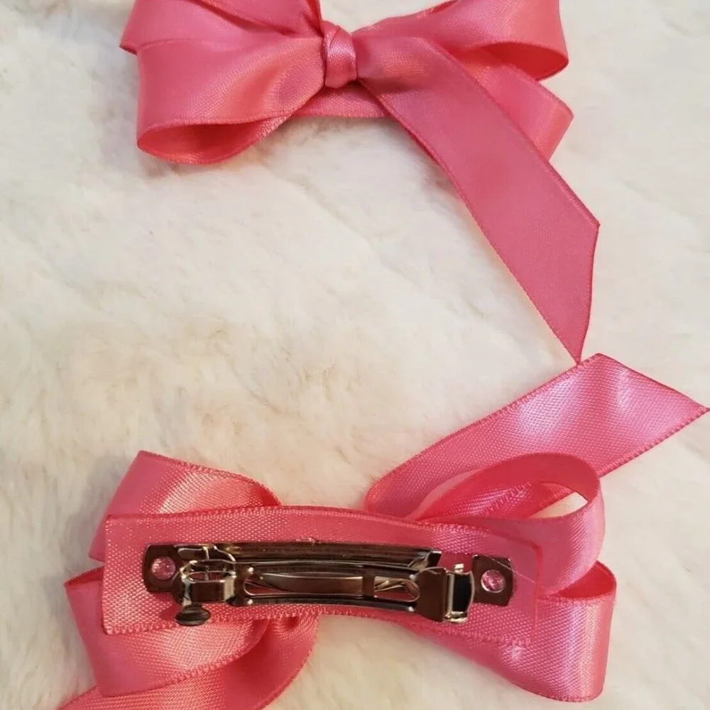 Pack of 3 Beautiful Handmade Girls Hair Bow Barrett Pink Silky Small/Medium